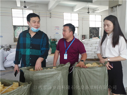 山东烟台化工厂宋总考察聚丙烯多面空心球PP异鞍环250Y规整波纹
