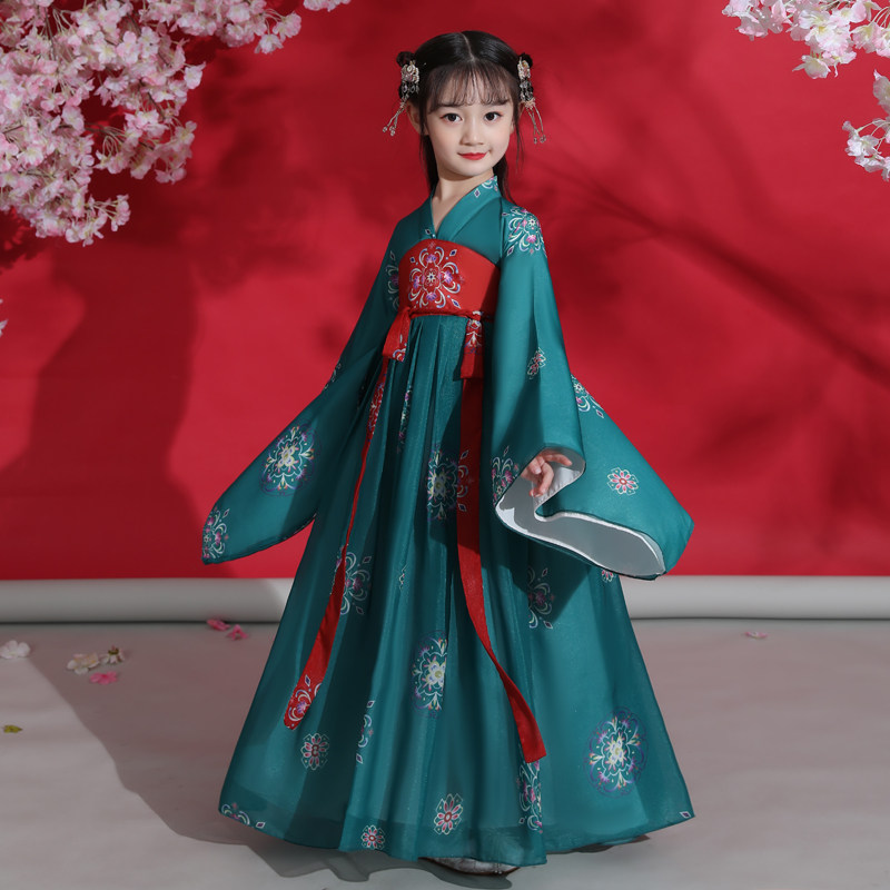 女童汉服超仙襦裙儿童古装长袖唐装公主中国风古筝广袖演出服秋装