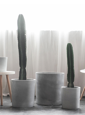 极速北欧风格水泥花盆 混泥土镁泥简约灰色工业风几何圆形大套盆