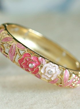 北京旅游中式礼物景泰蓝复古镂空款牡丹花时尚手镯送女友送妈妈