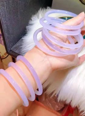 玉髓手镯玛瑙镯美人叮当高冰女款天然细巴西紫罗兰淡紫首饰礼品条