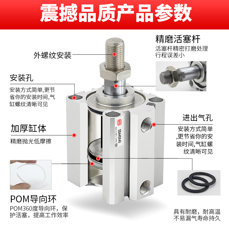 小型气动外螺纹外牙SDA薄型气缸12/16/20/25/32/40/50/63/80-B-S