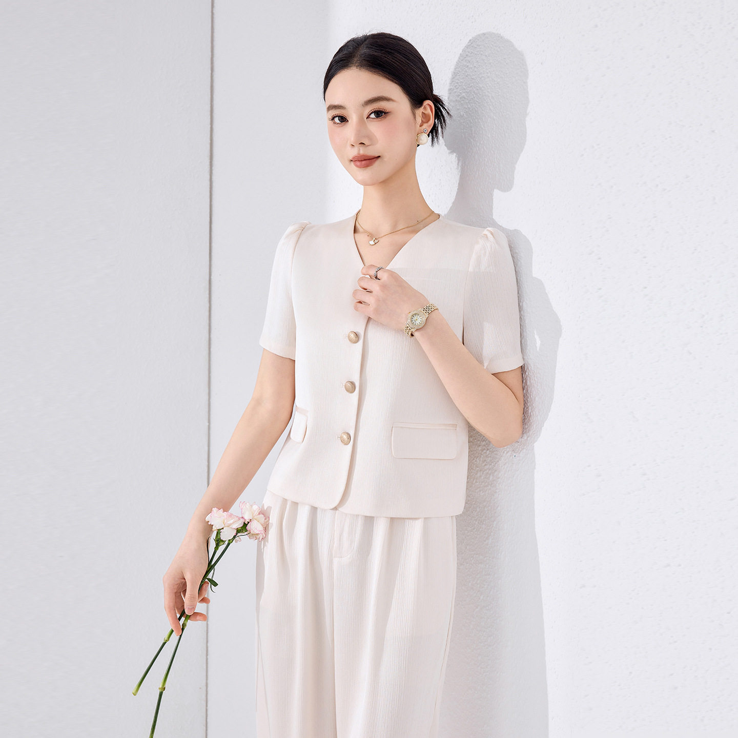 夏季盐系职业短袖西服西裤套装女