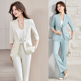 蓝色西装套装女春夏季职业气质职业装女神范高级感通勤主持人正装