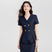 套装 双排扣西装 两件套 高端工作服美容院珠宝店酒店经理职业装 夏季