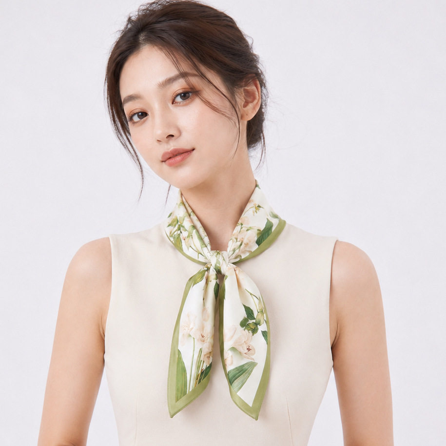 现货韩版时尚印花真丝丝巾女士百搭时尚夏季防晒头巾桑蚕丝领巾