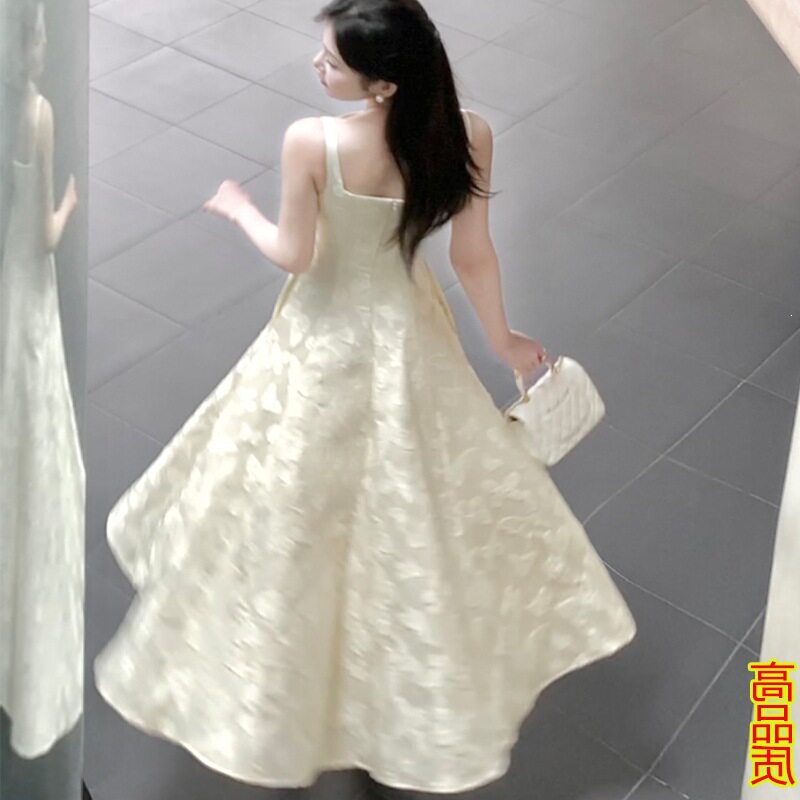 法式气质清新甜美高端时尚刺绣吊带连衣裙子套头裙A字裙结婚礼服