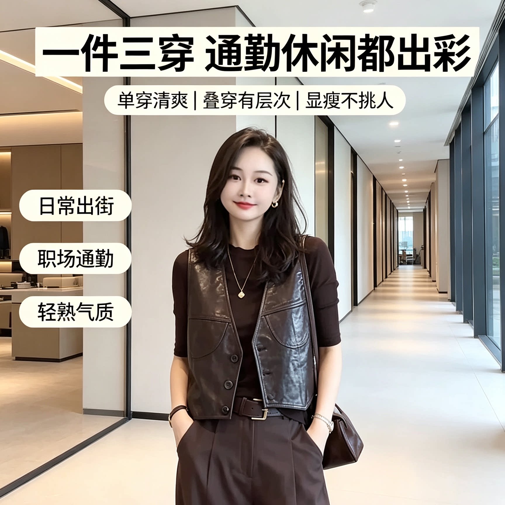 轻奢欧美风仿真皮修身马夹小个子油蜡皮短马甲百搭显瘦背心PU皮女