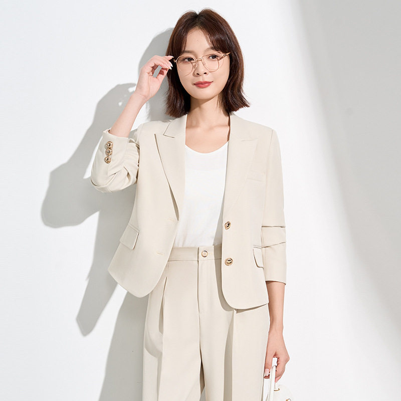 通勤免烫职业短款西装长裤套装女