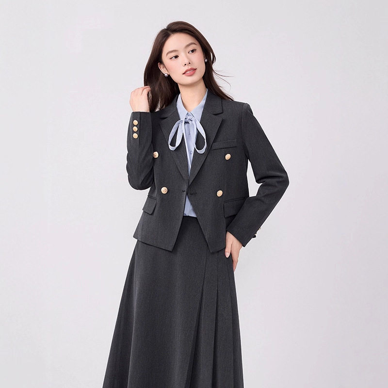 小个子学院风西装衬衫半裙套装女