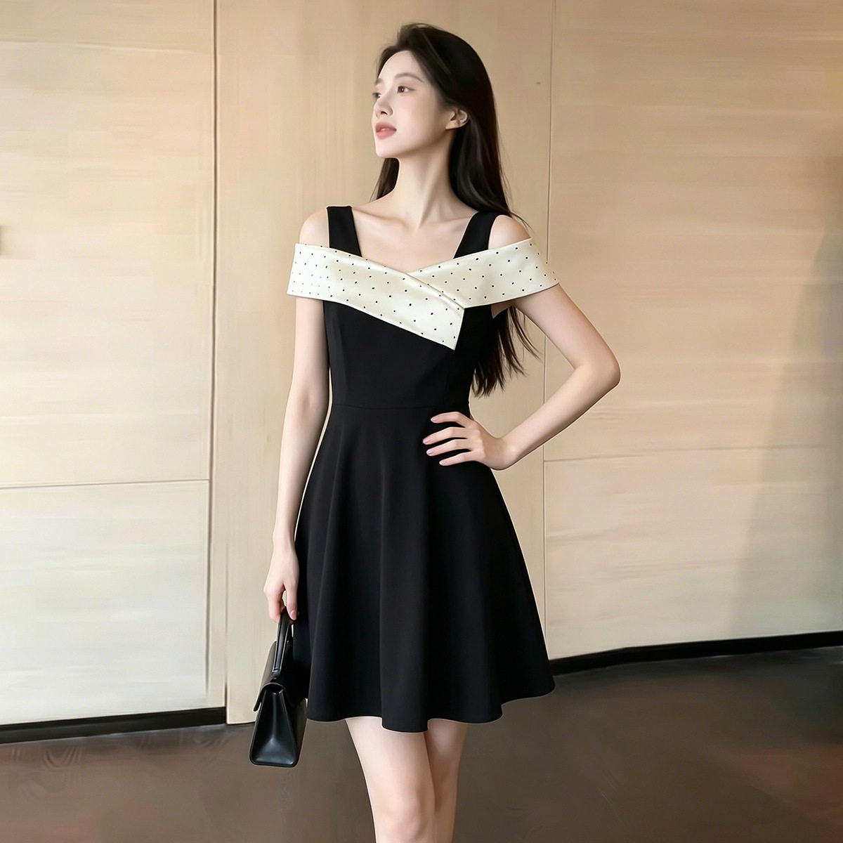 夏季法式甜美蝴蝶结A字连衣裙女