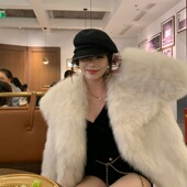 诗美2025款 海宁皮草外套女环保毛毛大翻领时尚 加厚百搭英伦风跨境