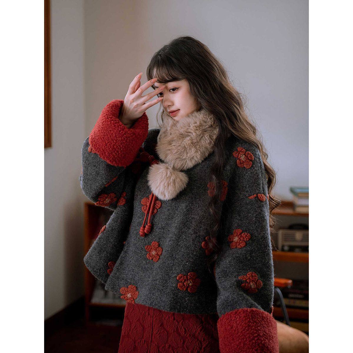 诗美【岁岁暖】保暖新中式女装外套旗袍两件套装旗袍秋冬款感2026