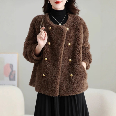 诗美【暮色巴黎】全羊毛皮毛一体羊羔毛皮草外套女小个子羊剪绒