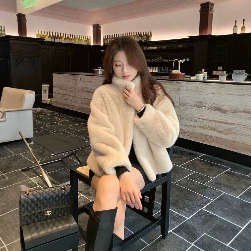 2026秋冬新款环保皮草内里夹棉立领短款毛毛外套女仿水貂皮草大衣