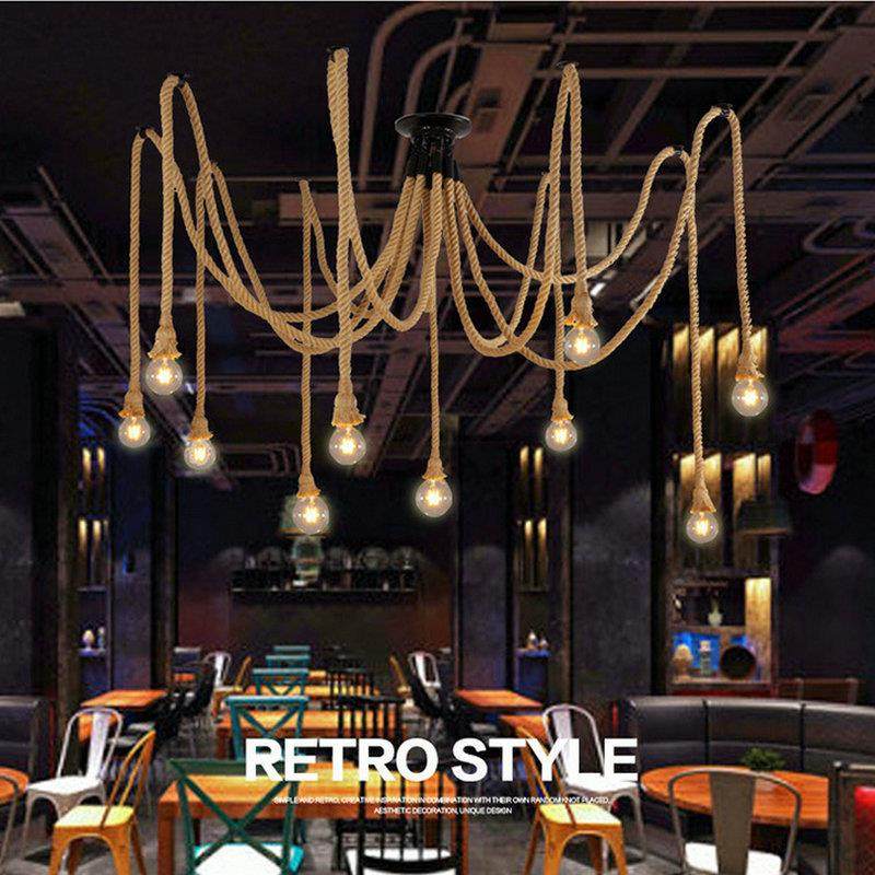 麻绳天女散花创意吊灯复古工业风办公室服装店餐厅蜘蛛多头麻绳灯,家装灯饰光源,智能吊灯,淘宝优惠券,粉丝福利购,淘宝优惠卷