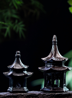 六角小亭子凉亭微景观假山水景摆件鱼缸造景花盆装饰国风陶瓷盆景