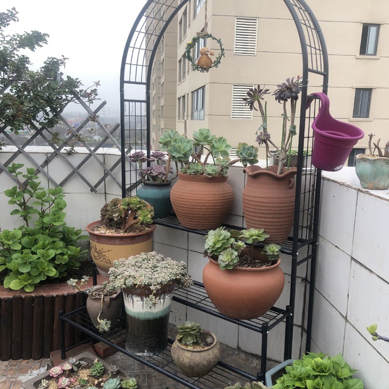 新品包邮铁艺拱门爬藤架置物架多层月季花架露台阳台绿植花盆挂架