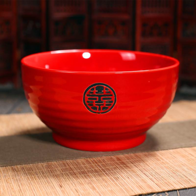 喜庆红碗陶瓷日式碗筷套装碗筷勺结婚礼品对碗红色汤碗装泡面碗大