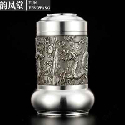 厂销锡罐茶叶罐纯锡器密封罐陶瓷锡茶罐金属大号家用茶仓定制刻字