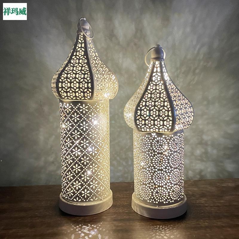 欧式摩洛哥创意镂空防风灯铁艺灯笼家居卧室客厅气氛围装饰复古摆