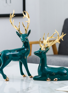 招财鹿陶瓷摆件轻奢创意礼品北欧家居摆设家用客厅电视柜玄关装饰