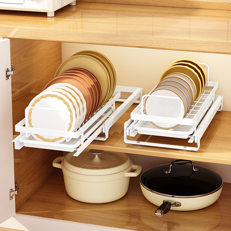 碗架拉篮抽屉式厨房橱柜碗盘碗碟隔断隔板柜内收纳小型抽拉置物架