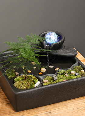 流水摆件循环水喷泉创意陶瓷客厅生财招财办公室桌面微景观装饰品