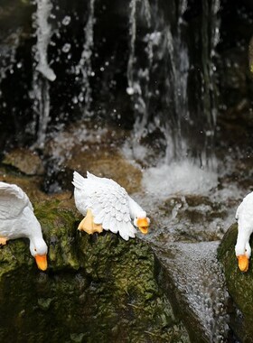 极速新款户外庭院假山布置水景喝水鱼池造景鱼缸创意仿真动物摆件