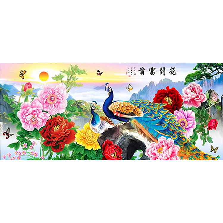 5D满钻客厅大幅孔雀高级感DIY手工点钻绣厂家直销钻石画一件代发