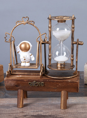 复古巴黎铁塔沙漏摆件创意复古摆件办公室摆件创意家居木雕工艺品