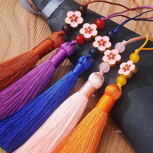 新款直销新款8cm桃花流苏吊穗书签流苏扇子木梳子吊坠汉服压襟diy