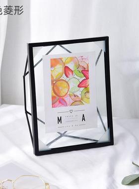 新款直销金属立体玻璃几何铁艺相框 ins金色铁艺创意 4 6 7寸 相