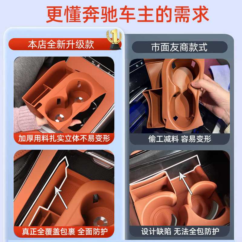 新款直销适用奔驰c260l水杯垫glc300l水杯架e300l储物盒车内装饰