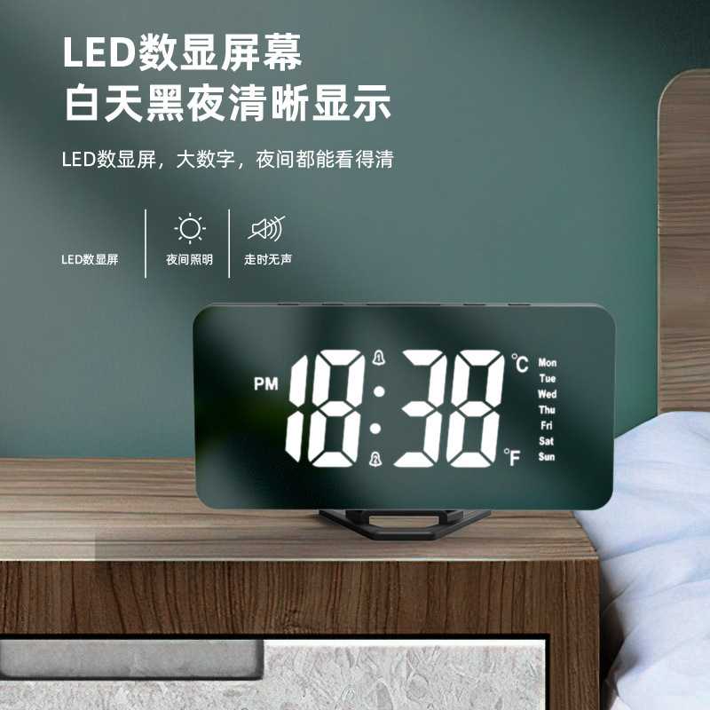 新款直销跨境新款LED大屏显示电子闹钟学生简约桌面时钟贪睡温度