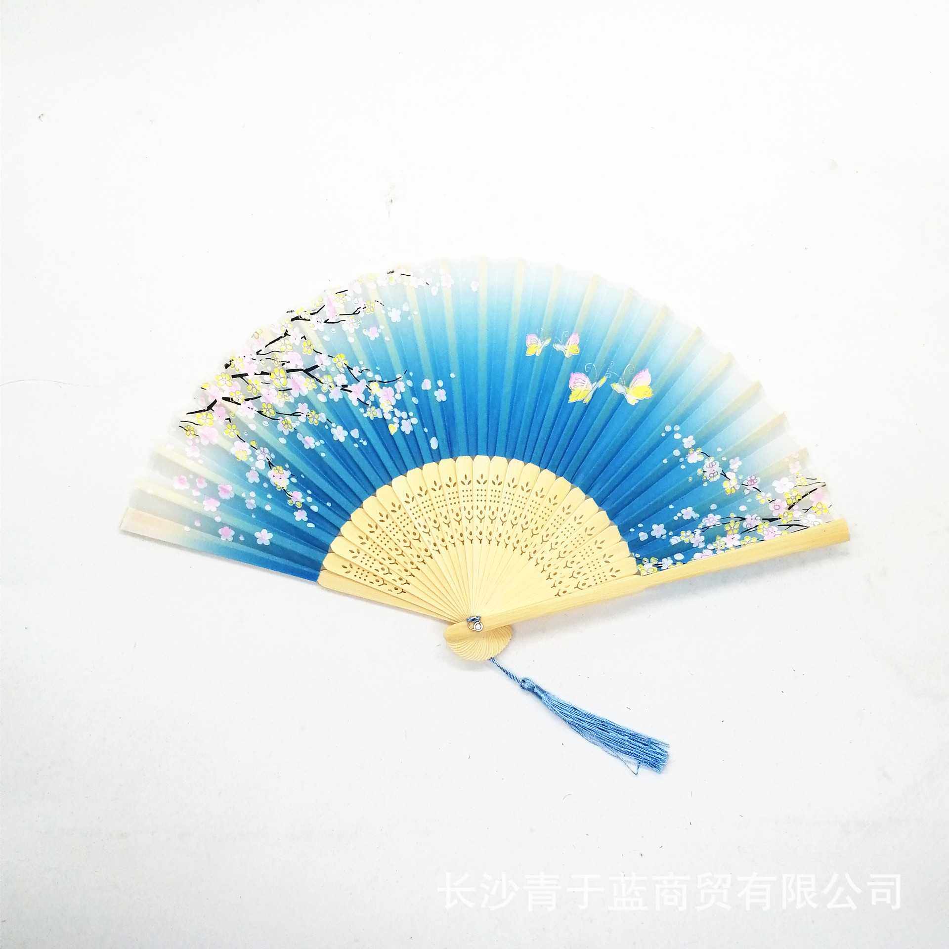 新款直销现货 中国风二青冲花竹骨的单面折扇   带流苏的一笑扇8,居家日用,扇子,淘宝优惠券,粉丝福利购,淘宝优惠卷