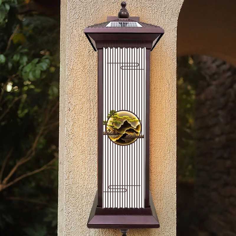 新款直销户外壁灯太阳能室外防水庭院别墅大门口外墙灯新中式罗马