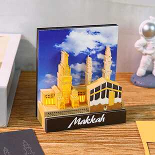 新款直销城市建筑纸雕模型桌面摆件创意旅游纪念工艺礼品麦加3d立
