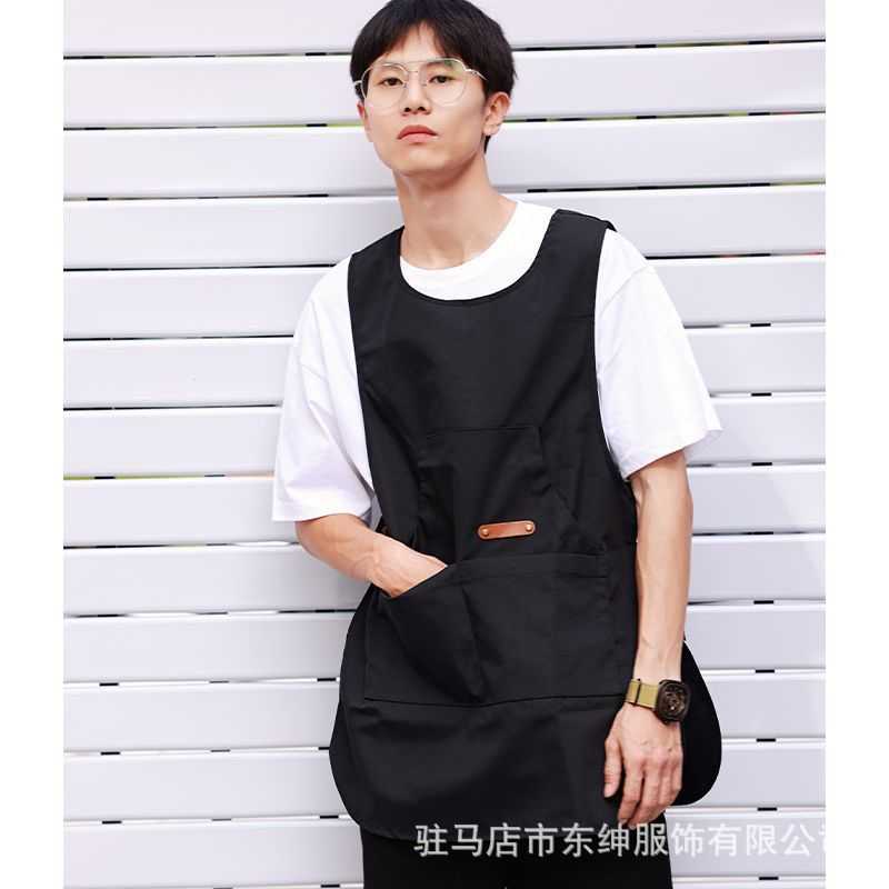 新款直销围裙女餐饮罩衣奶茶店咖啡店甜品日式马甲工作服男印字lo