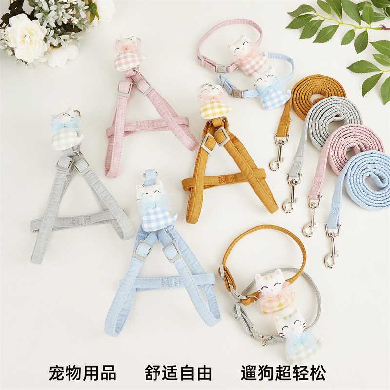 新款直销新款防挣脱可调节溜猫绳胸背带狗绳背心式猫咪牵引绳宠物