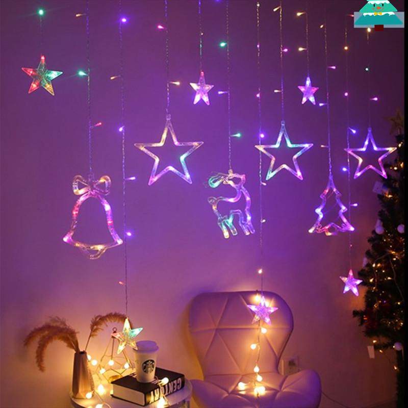 新款直销led窗帘灯圣诞节房间装饰节日彩灯瀑布挂灯布置森系星星
