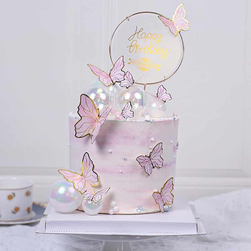 新款直销粉色蝴蝶蛋糕装饰生日快乐字牌亚克力插牌网红甜品插件幻,节庆用品/礼品,蛋糕/烘焙装饰用品,淘宝优惠券,粉丝福利购,淘宝优惠卷