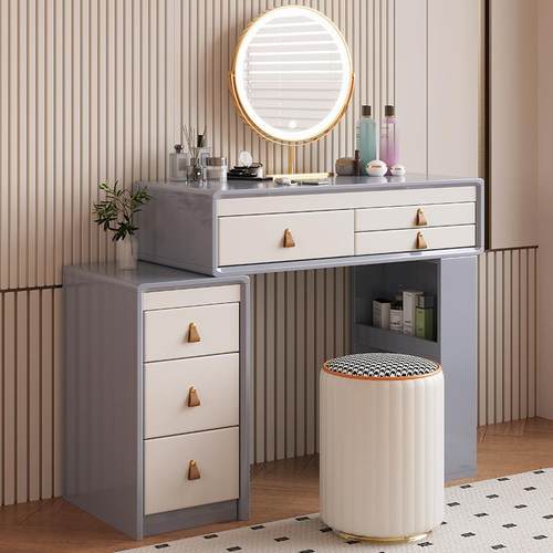 新款直销全实木北欧梳妆台卧室简约现代多功能化妆台奶油风原木伸