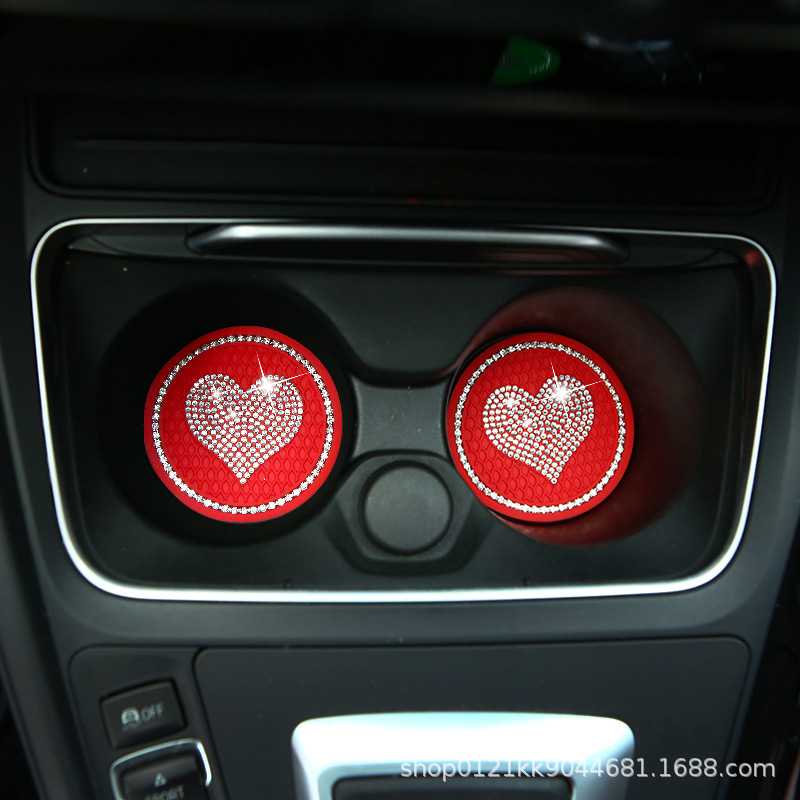 新款直销跨境新款车载镶钻水杯垫汽车内饰心形满钻杯垫车用防滑PV
