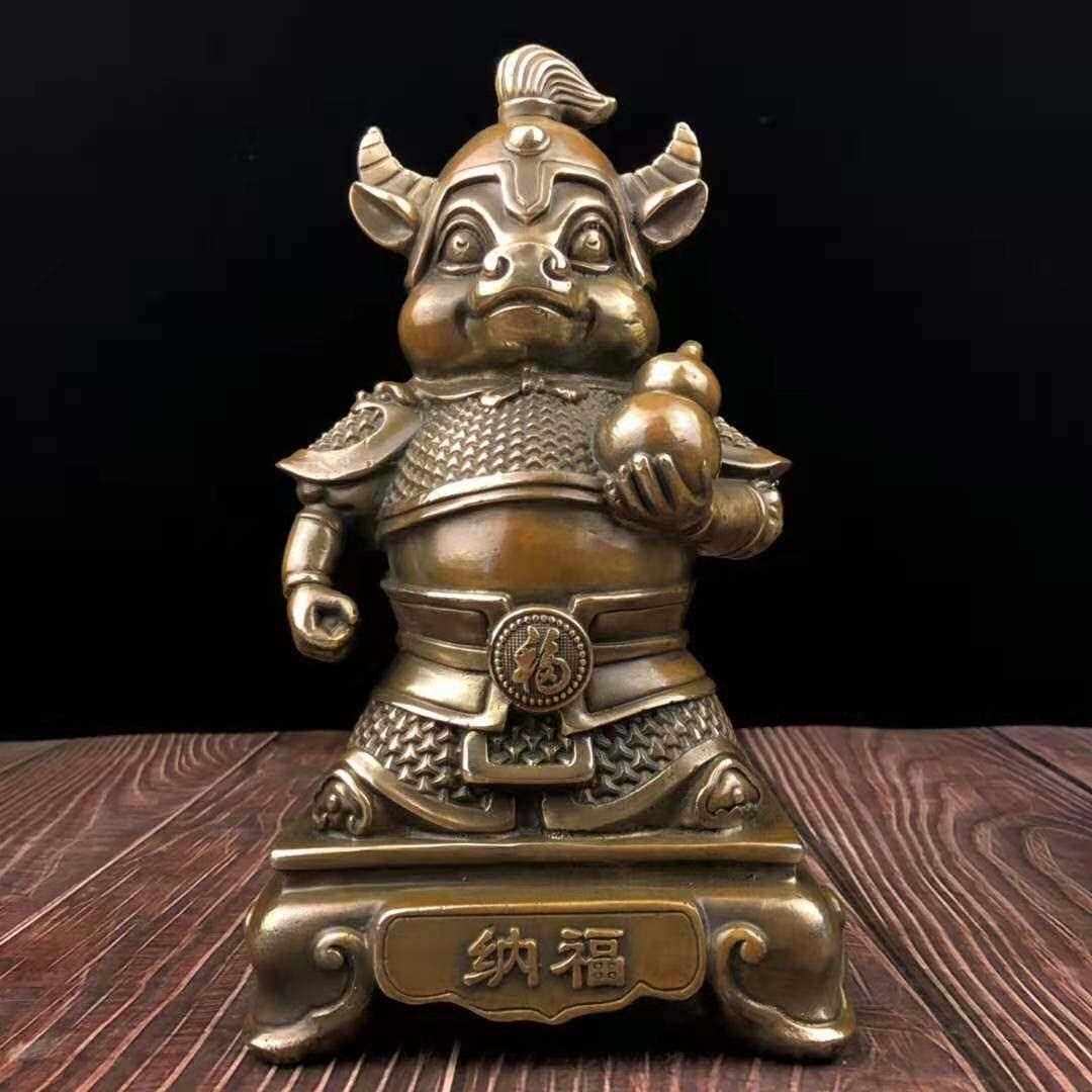 新款直销仿古黄铜生肖牛工艺品铜牛年大吉摆件牛将门神家居摆设