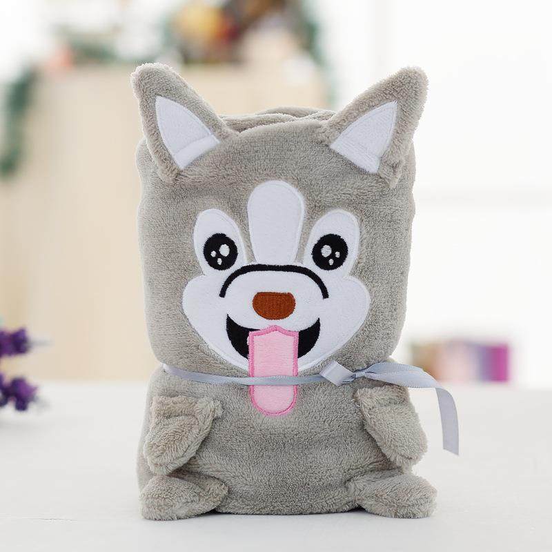 新款直销创意新款卡通动物珊瑚绒毯柯基哈士奇狗狗小毛毯办公室午