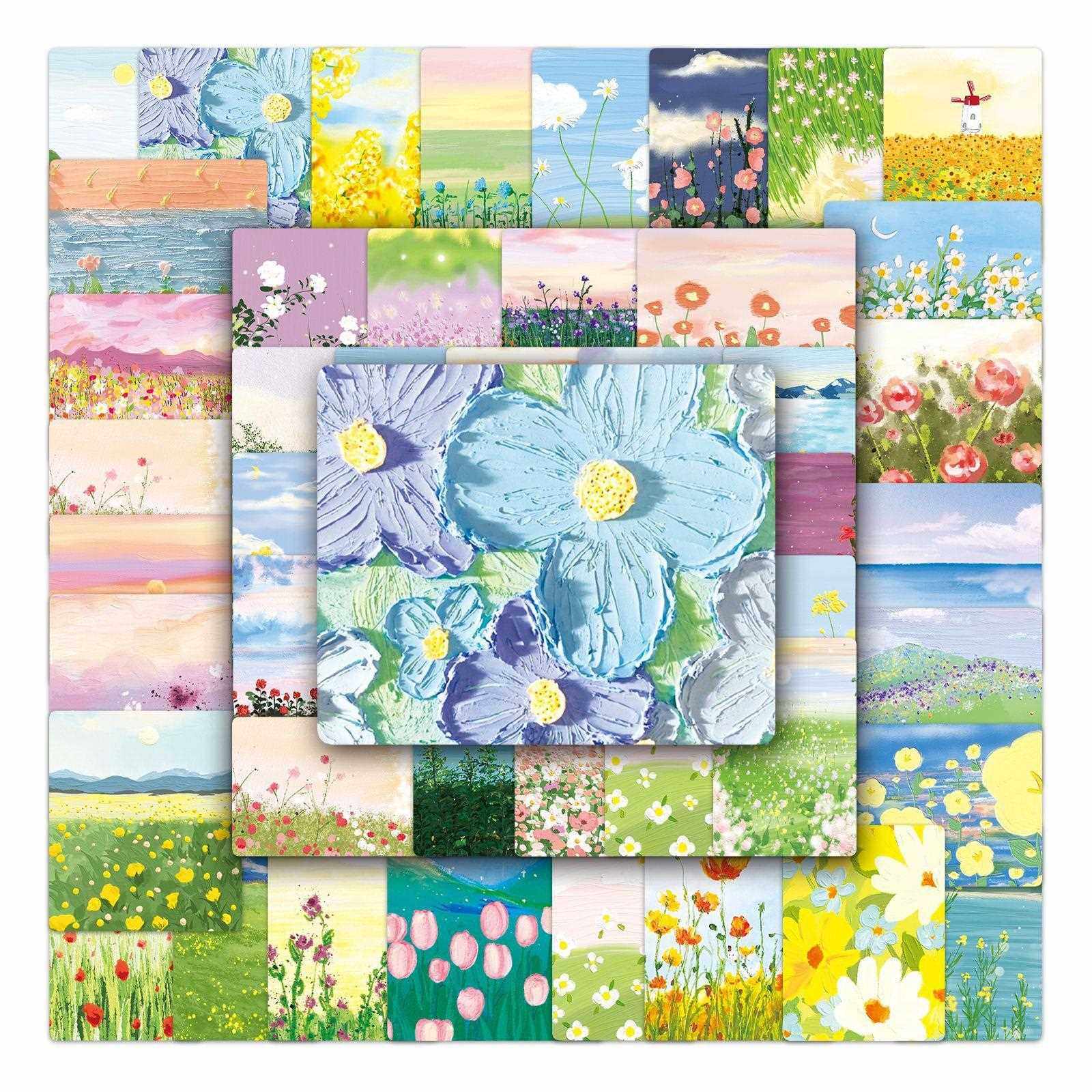 新款直销50张油画花朵创意贴纸滑板行李箱贴纸笔记本电脑汽车摩托