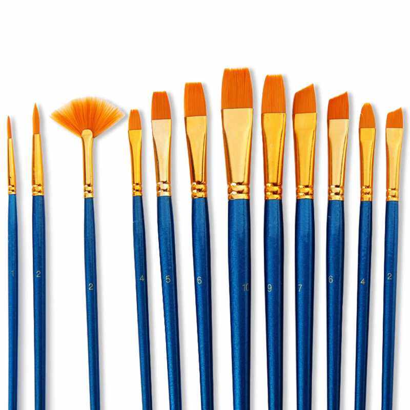 新款直销跨境12支尼龙毛珠光水粉水彩笔刷美术画笔油画笔丙烯套装,文具电教/文化用品/商务用品,水粉/水彩/油画专用笔,淘宝优惠券,粉丝福利购,淘宝优惠卷