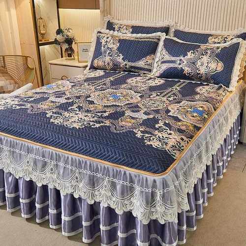 新款直销夏季床裙款冰丝凉席三件套1.8m可水洗机洗折叠空调席1.5