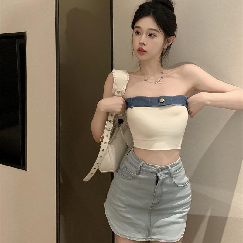 新款直销辣妹无肩带抹胸内衣外穿夏性感吊带背心百搭修身内搭短款